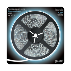 Лента светодиодная 5050/30-SMD 7.2W 12V DC холодный белый IP66 (блистер 5м) | 311000307 | Gauss