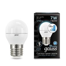 Лампа светодиодная LED 7Вт E27 220В 4100К шар, диммируемая | 105102207-S | Gauss