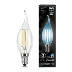 Лампа светодиодная LED Filament Свеча на ветру E14 9W 710lm 4100K | 104801209 | Gauss