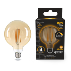 Лампа светодиодная Filament G125 10W 820lm 2400К Е27 golden диммируемая | 158802010-D | Gauss