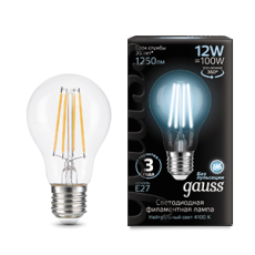 Лампа светодиодная Filament А60 12W 1250lm 4100К Е27 LED 1/10/40 | 102902212 | Gauss