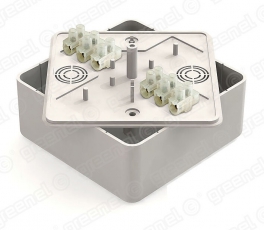 Коробка респределительная для о/п 100х100х44мм с клеммной колодкой ЗВИ-10 (2,5-6мм2) 6 клемм, IP40, цвет -БЕЛЫЙ (25шт) | GE41222-01 | GREENEL