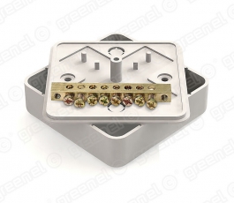 Коробка уравнивания потенциалов (КУП) 75х75х20мм с шиной 6х9, 8групп, наклейка 