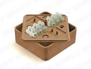 Коробка респределительная для о/п 75х75х28мм с клеммной колодкой ЗВИ-5 (1,5-4мм2) 6 клемм, IP40, цвет -ОРЕХ (80шт) | GE41216-14 | GREENEL