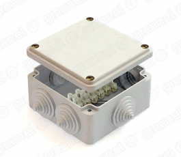 Коробка респределительная для о/п облегченного типа с клеммной колодкой RAL7035 100х100х45, IP44 , 6 вводов (48шт) | GE41232-07 | GREENEL