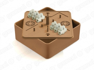 Коробка респределительная для о/п 100х100х44мм с клеммной колодкой ЗВИ-10 (2,5-6мм2) 6 клемм, IP40, цвет -ОРЕХ (25шт) | GE41222-14 | GREENEL