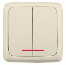 Выключатель открытой установки, двухклавишный, с индикацией, с изолирующей пластиной, цвет слоновая кость | ВА10-154-01 | HEGEL