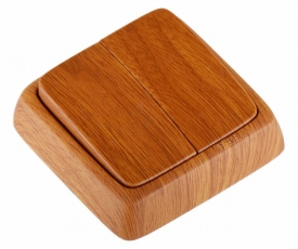 Выключатель открытой установки, двухклавишный, с монтажной пластиной, цвет дуб | ВА10-155-05 | HEGEL