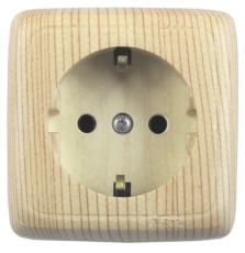 Розетка открытой установки, одноместная, с заземляющим контактом, с монтажной пластиной, цвет сосна | РА16-115-02 | HEGEL