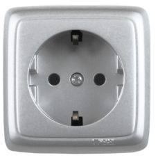 Розетка открытой установки, одноместная, с заземляющим контактом, со шторкой, с монтажной пластиной, цвет серебро | РА16-116-06 | HEGEL