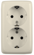 Розетка открытой установки, двухместная, с заземляющим контактом, цвет слоновая кость | РА16-151-01 | HEGEL
