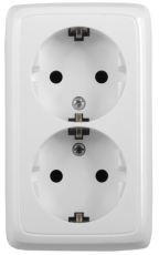 Розетка открытой установки, двухместная, с заземляющим контактом, со шторками, с монтажной пластиной, цвет белый | РА16-156 | HEGEL