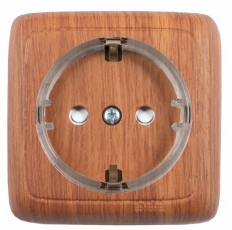 Розетка открытой установки, одноместная, с заземляющим контактом, со шторкой, с изолирующей пластиной, цвет дуб | РА16-174-05 | HEGEL