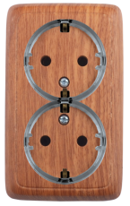 Розетка открытой установки, двухместная, с заземляющим контактом, цвет дуб | РА16-181-05 | HEGEL