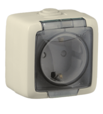 Розетка открытой установки, одноместная, с заземляющим контактом, брызгозащищенная, цвет слоновая кость | РА16-211-01 | HEGEL