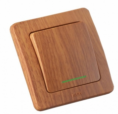 Выключатель скрытой установки, одноклавишный, с индикацией, с самовозвратом, цвет дуб | ВС10-332-05 | HEGEL