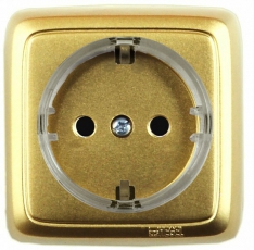 Розетка открытой установки, одноместная, с заземляющим контактом, с изолирующей пластиной, цвет золото | РА16-173-07 | HEGEL