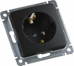Розетка скрытой установки, одноместная, с заземляющим контактом, механизм, цвет черный | РС16-411-08 | HEGEL