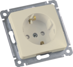 Розетка скрытой установки, одноместная, с заземляющим контактом, со шторкой, механизм, цвет слоновая кость | РС16-412-01 | HEGEL