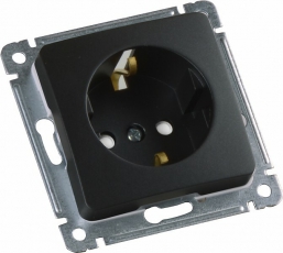 Розетка скрытой установки, одноместная, с заземляющим контактом, со шторкой, механизм, цвет черный | РС16-412-08 | HEGEL