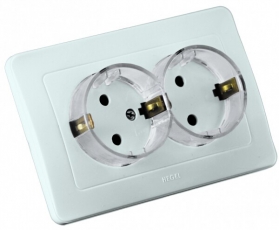 Розетка скрытой установки, двухместная, с заземляющим контактом, цвет белый | РС16-381 | HEGEL