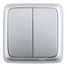 Выключатель открытой установки, двухклавишный, цвет серебро | ВА10-151-06 | HEGEL