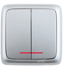 Выключатель открытой установки, двухклавишный, с индикацией, цвет серебро | ВА10-152-06 | HEGEL