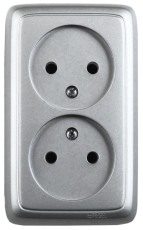 Розетка открытой установки, двухместная, цвет серебро | РА16-141-06 | HEGEL
