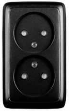 Розетка открытой установки, двухместная, со шторками, с изолирующей пластиной, цвет черный | РА16-144-08 | HEGEL