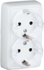 Розетка открытой установки, двухместная, с заземляющим контактом, цвет белый | РА16-181 | HEGEL