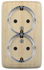 Розетка открытой установки, двухместная, с заземляющим контактом, цвет сосна | РА16-181-02 | HEGEL