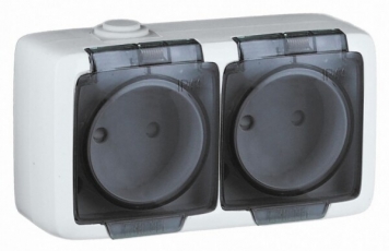 Розетка открытой установки, двухместная, брызгозащищенная, цвет белый | РА16-241 | HEGEL