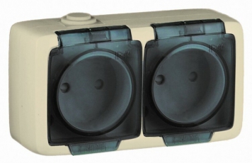 Розетка открытой установки, двухместная, брызгозащищенная, цвет слоновая кость | РА16-241-01 | HEGEL