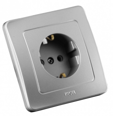 Розетка скрытой установки, одноместная, с заземляющим контактом, цвет серебро | РС16-311-06 | HEGEL