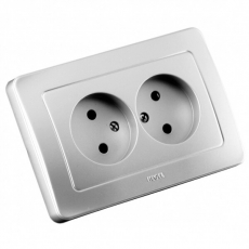 Розетка скрытой установки, двухместная, цвет серебро | РС16-341-06 | HEGEL