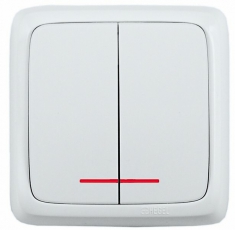 ткрытой установки, двухклавишный, с индикацией, с монтажной пластиной, цвет белый | ВА10-156 | HEGEL