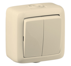 Выключатель открытой установки, двухклавишный, брызгозащищенный, цвет слоновая кость | ВА16-251-01 | HEGEL