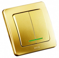 Выключатель скрытой установки, двухклавишный, с индикацией, цвет золото | ВС10-352-07 | HEGEL