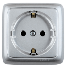 Розетка открытой установки, одноместная, с заземляющим контактом, цвет серебро | РА16-171-06 | HEGEL