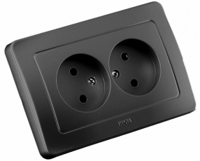 Розетка скрытой установки, двухместная, цвет черный | РС16-341-08 | HEGEL