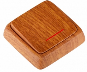 Выключатель открытой установки, одноклавишный, с индикацией, с монтажной пластиной, цвет дуб | ВА10-116-05 | HEGEL