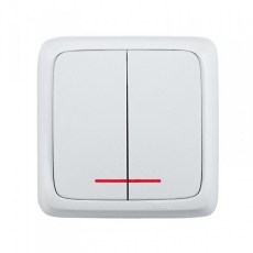 Выключатель открытой установки, двухклавишный, с индикацией, с изолирующей пластиной, цвет белый | ВА16-154 | HEGEL