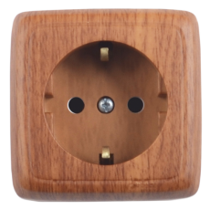 Розетка открытой установки, одноместная, с заземляющим контактом, с монтажной пластиной, цвет дуб | РА16-115-05 | HEGEL