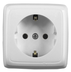 Розетка открытой установки, одноместная, с заземляющим контактом, со шторкой, с монтажной пластиной, цвет белый | РА16-116 | HEGEL