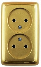 Розетка открытой установки, двухместная, с монтажной пластиной, цвет золото | РА16-145-07 | HEGEL