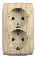 Розетка открытой установки, двухместная, с заземляющим контактом, цвет сосна | РА16-151-02 | HEGEL