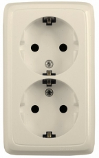 Розетка открытой установки, двухместная, с заземляющим контактом, с изолирующей пластиной, цвет слоновая кость | РА16-153-01 | HEGEL