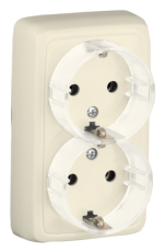 Розетка открытой установки, двухместная, с заземляющим контактом, цвет слоновая кость | РА16-181-01 | HEGEL