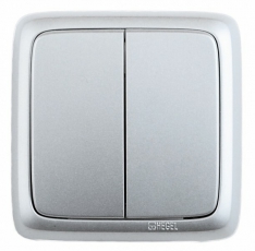 Выключатель открытой установки, двухклавишный, с изолирующей пластиной, цвет серебро | ВА10-153-06 | HEGEL