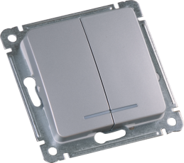 Выключатель скрытой установки, двухклавишный, с индикацией, механизм, цвет серебро | ВС10-452-06 | HEGEL